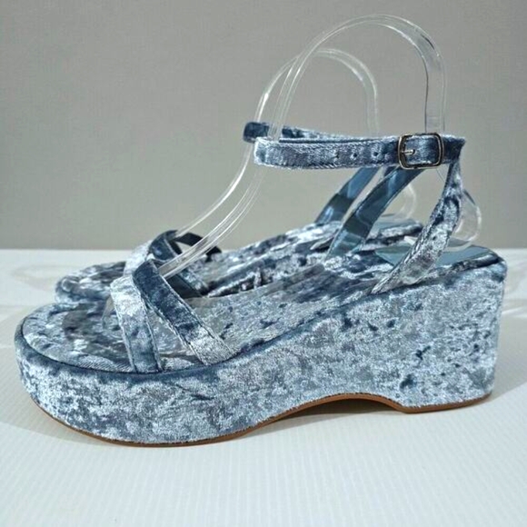 Jeffrey Campbell Shoes - NEW Jeffrey Campbell Activate Sandal Chunky Platform Blue Crushed Velvet Size 8